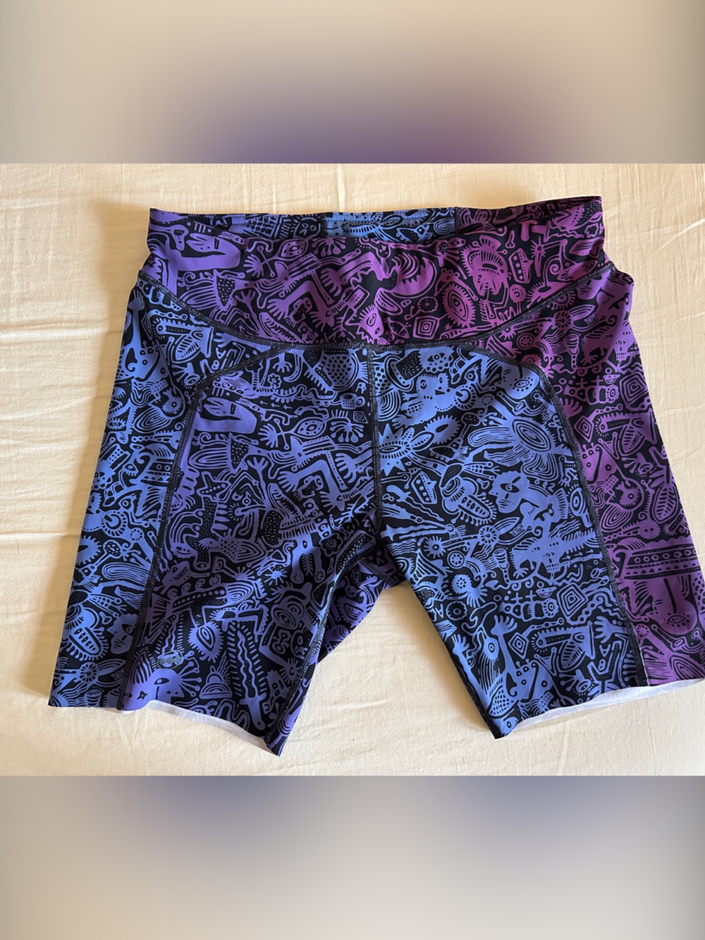 Janji Purple and Blue Abstract Print Athletic Bike Shorts